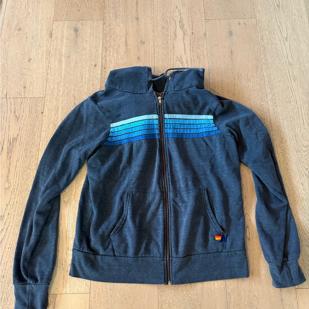 Aviator Nation Gray Hoodie with Blue Stripes and Sweatpants set